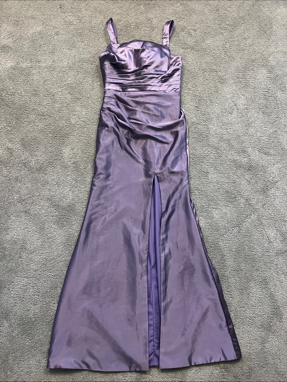 Purple Satin Evening Gown with Front Slit